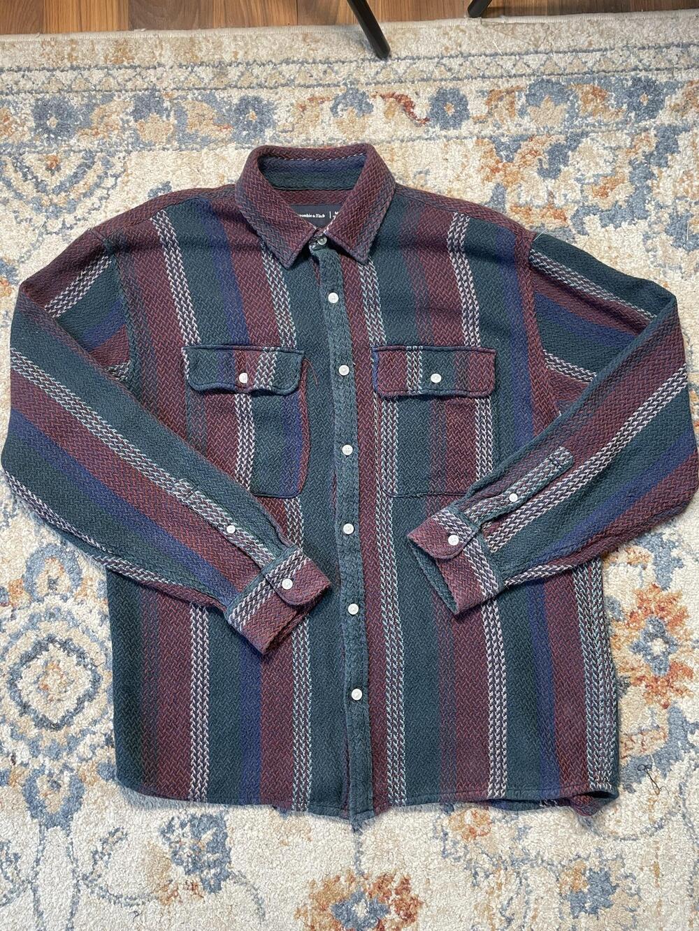 Abercrombie & Fitch Shirt Mens M Multicolor Stripe Long Sleeve Button Up Woven